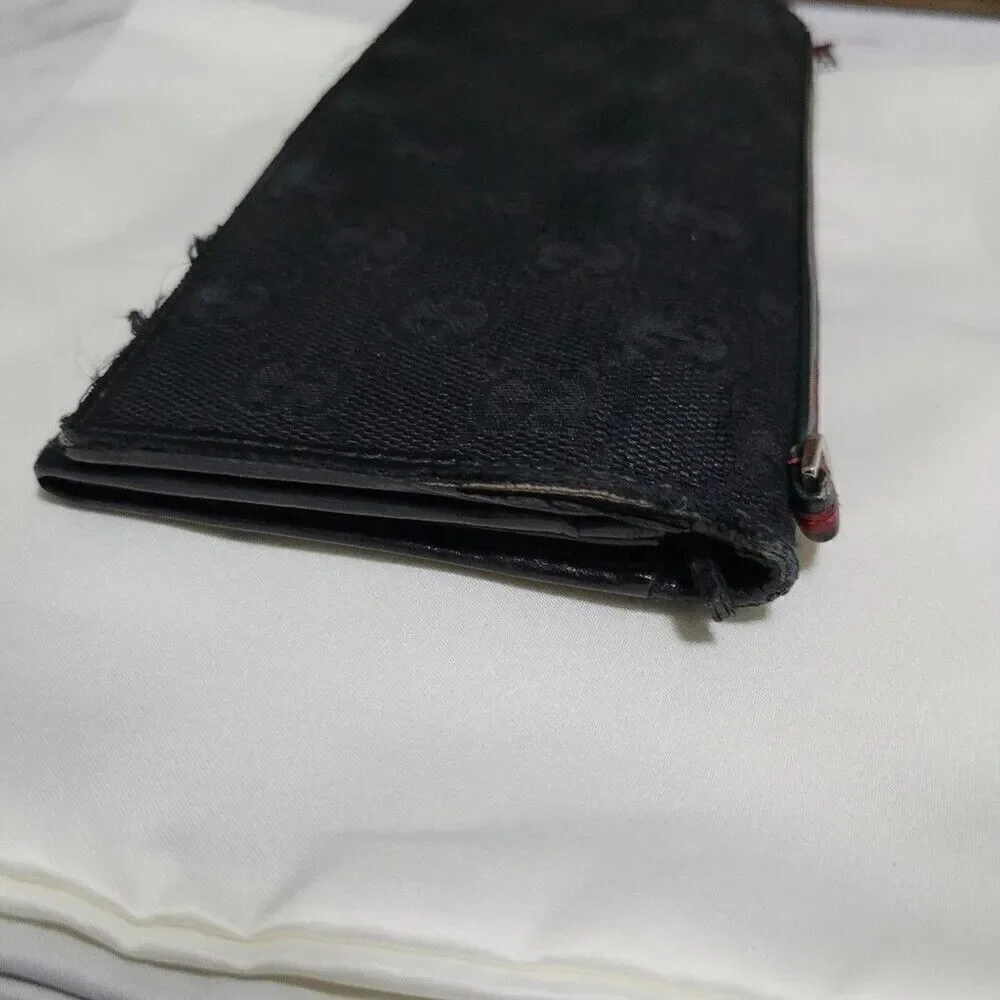 GUCCI GG Monogram Logo Black Leather Long Bifold Wallet 130590496334